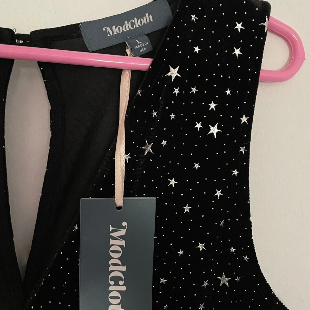 NWT ModCloth Black Star-Print Velvet Sleeveless Wide-Leg Jumpsuit